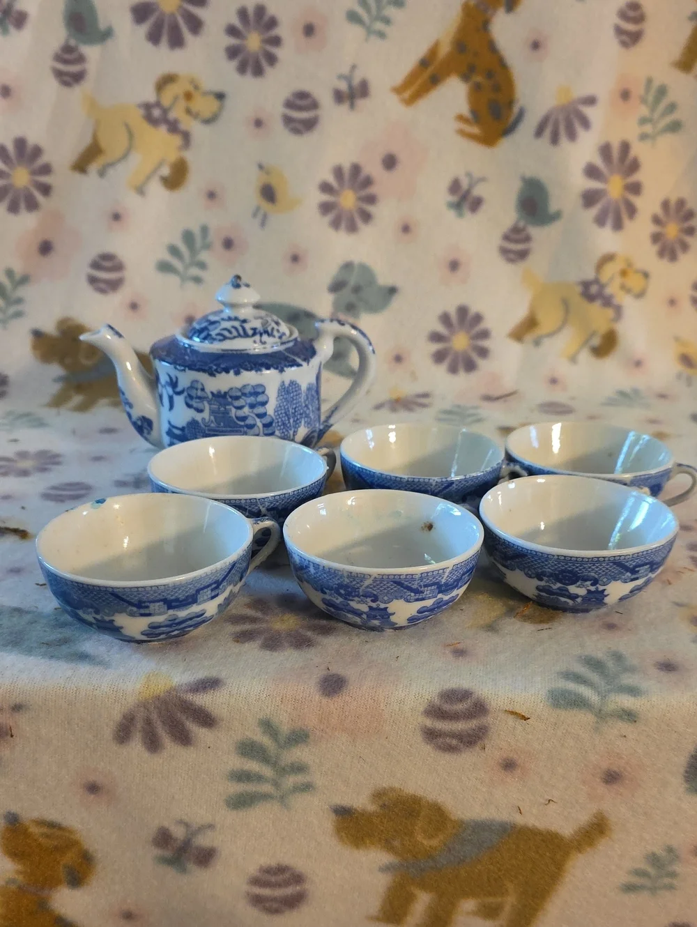 Vintage Blue and White Porcelain Miniature Tea Set- Blue Willow